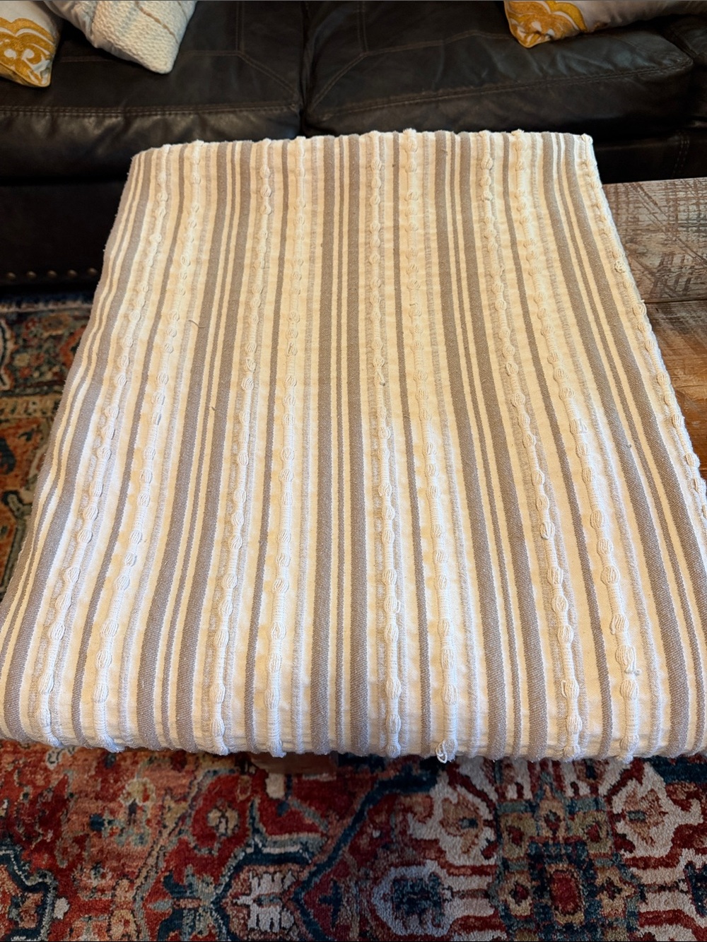 Peacock Alley Cable-Striped Throw Blanket in Cream and Tan